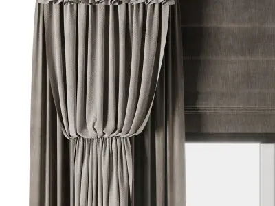 Rod Curtains with Room brown Curtains 25 HBH 3D model