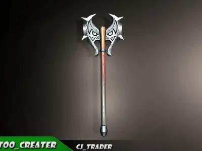 Lowpoly Fantasy Magical Axe 3D Model Low-poly 3D model