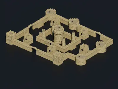 a set of Medieval castle Low-poly 3D model
