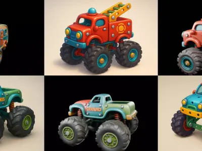 Monster Truck bundle 10 pack 100 glb 3D model