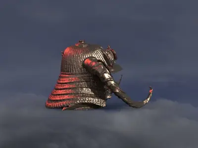 Samurai fantasy helmet horned 3  3D model