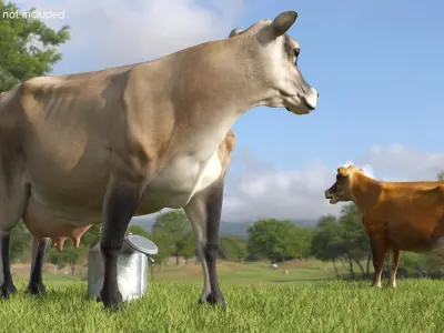 Jersey Heifer and Milk Bucket 3D model