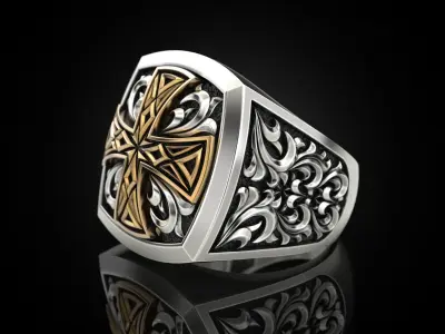 Cross ring with patterns 3D print model