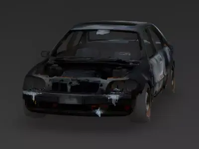 Scorched Husk Burnt-Out Sedan 3D Model Low-poly 3D model