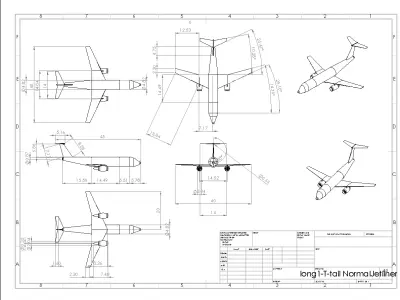 Fictional Twin Engine T-Tail Jetliner 7N7-100 Inspired Low-poly 3D model