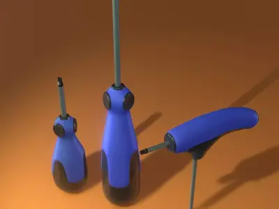 asset of three different types of screwdrivers 3D model