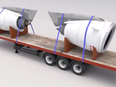 Flatbed Trailer with Jet Engines 3D model