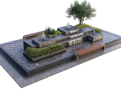 Landscaping Figure with Plants Waterfalls and Fish 2 3D model