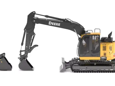 John Deere 135g and Bucket 3D model