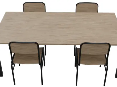 Military dining hall table and chair Low-poly 3D model