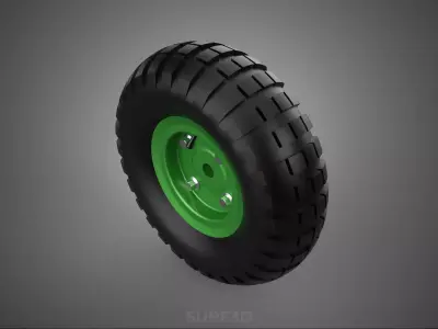PNEUMATIC RUBBER WHEEL TIRE RIM TREAD TYRE HUB CART LUG GREEN 3D model