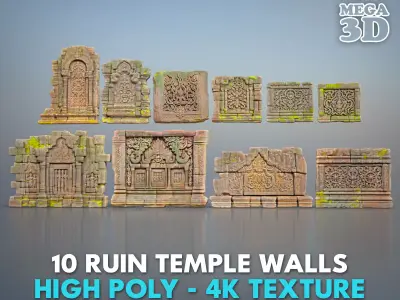 High poly  ruin Temple Walls - 240705 3D model