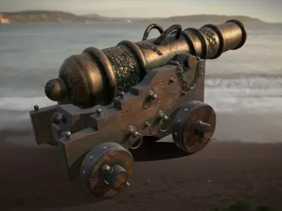 Old Naval Cannon Low-poly 3D model