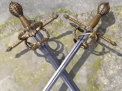 Swept hilt rapier Low-poly 3D model