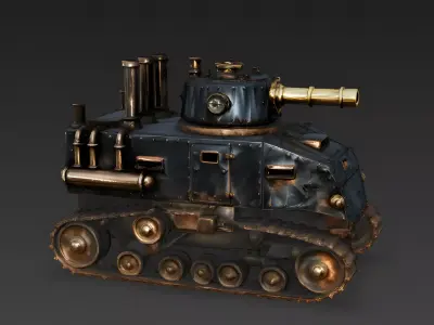 Armored Steampunk Steam-Tank 3D Model Low-poly 3D model