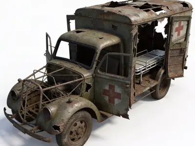 WWI Military Ambulance Wreckage 3d Low-poly 3D model