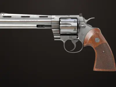 Revolver 05 Silver Colt Python All PBR Unity UE Textures Low-poly 3D model