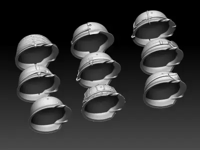 helmets group of silver shoes 3D print model