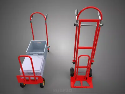 RED CONVERTIBLE HAND TRUCK CART TROLLEY DOLLY PLATFORM CRATE BOX 3D model