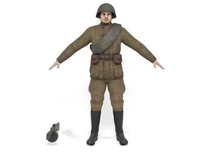Soviet soldier 3 Low-poly 3D model