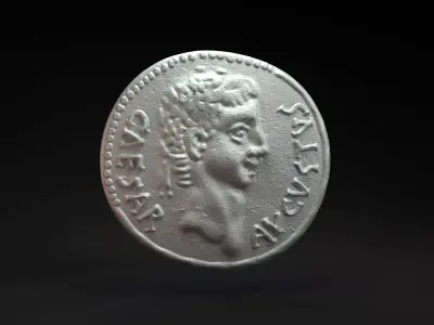Roman coin with emperor Augustus intended for 3D printing 3D print model