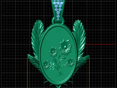 floral engraved gold pendant 3D print model