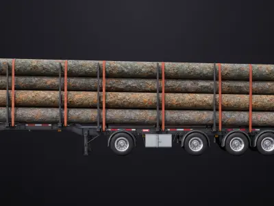 Logging Trailer 01 Black with load Single Mat All PBR Textures 3D model