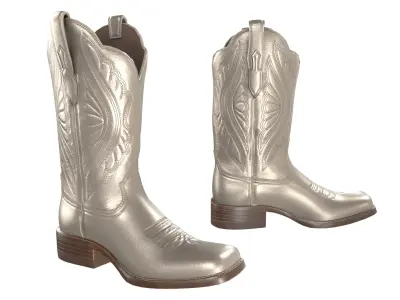 Gold Stitch Cowgirl Boots 3D model
