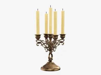 Candlestick with candles antique 04 3D model
