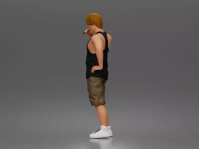 Relaxed tank and shorts smoking moment with urban cool 3D print model