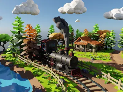 Isometric Train Scene 3D model