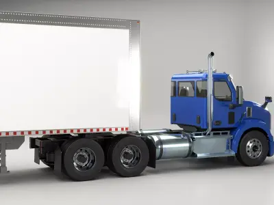 Generic Semi Truck Day Cab and Dry Van Box Trailer 3D model