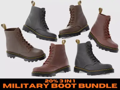 Leather Boot Combat - Military Tactical - Bundle 3D Model Pack