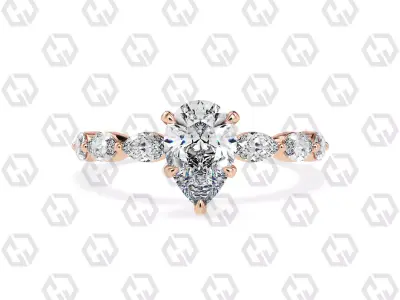 Ring 177 Pear Shape marquise on shanks with Gems 3D print model