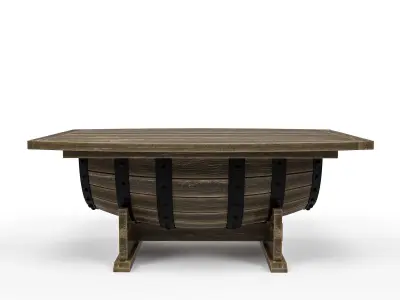Wine Barrel Chair and Table Low-poly 3D model