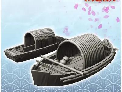 Set of two smapan asians traditionnals boats - Medieval Gothic F 3D print model