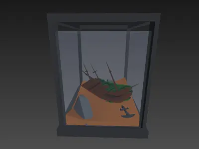 Low poly aquarium ship in glass case Low-poly 3D model