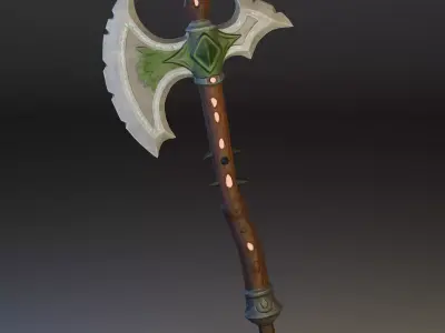 Stylized Fantasy Battle Axe Low-poly 3D model