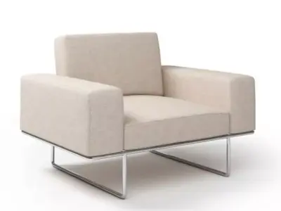 Retro White Armchair With Metal Legs 3D model
