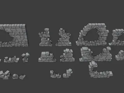 Ruins Scene and Ruins Pack Low-poly 3D model