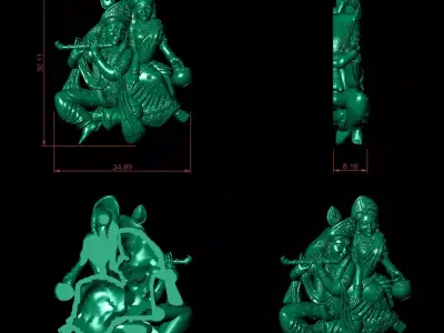 Radha Krishna Murti on Marble Base Low-poly 3D model