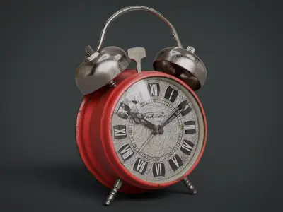Red Vintage Alarm Clock Low-poly 3D model