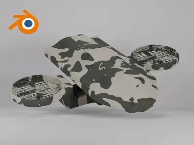 Military drone with propellers painted in camouflage 3D model
