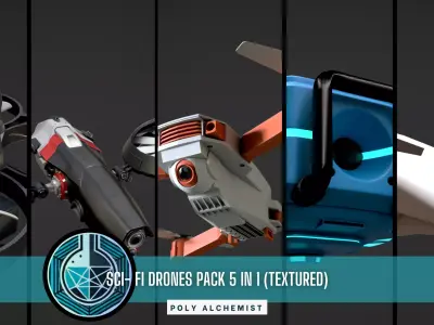 Sci- Fi Drones Pack 5 In 1  Low-poly 3D model
