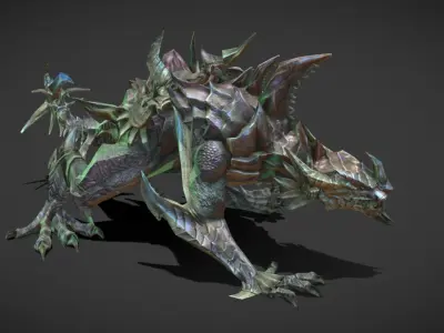 Fantasy Creature - Combat Dinosaur Low-poly 3D model