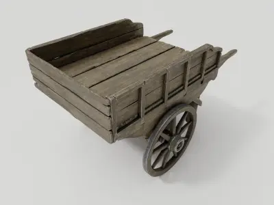 Old medieval wooden cart Low-poly 3D model