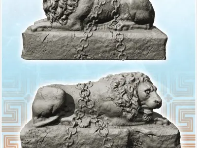 Statue of elongated lion damaged version 3 - Ancient Classic Old 3D print model