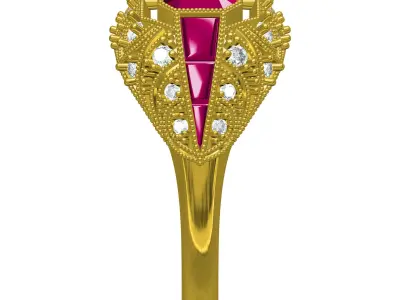 Antique Ruby Octagon Stone Art Deco Engagement Ring 3D print model