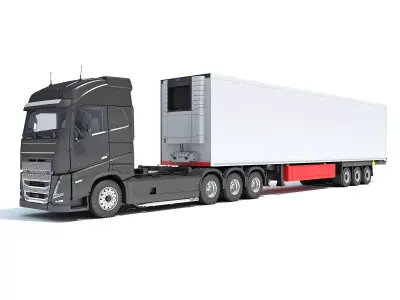 Truck with Reefer Refrigerator Trailer 3D model get