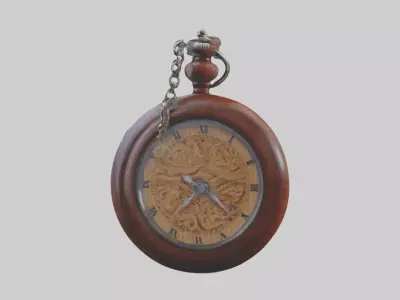 Wooden Pocket Watch Low-poly 3D model